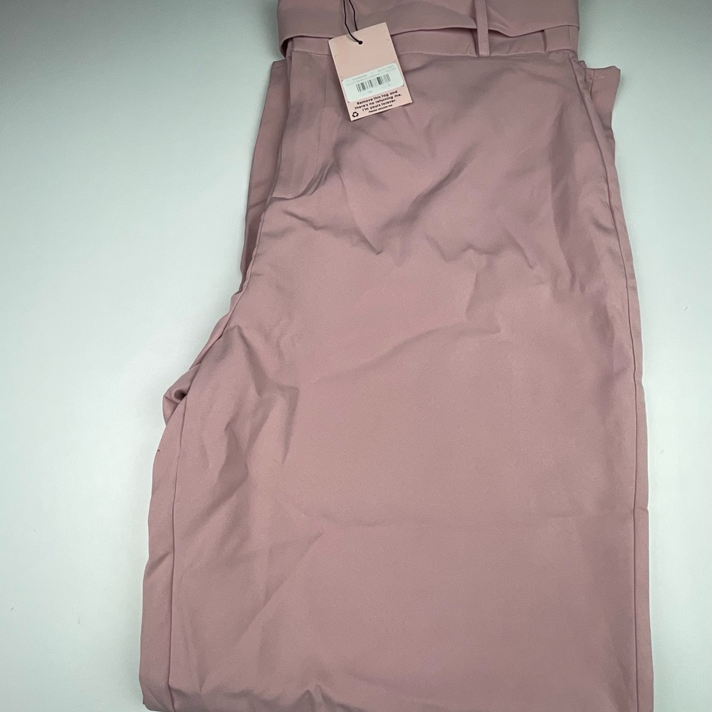 PLUS BELTED STRAIGHT LEG TROUSERS PINK